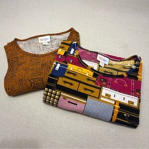 LuLaRoe Irma Set - NWT - Orange & Black Patterned & Vintage Suitcase - Size XXS